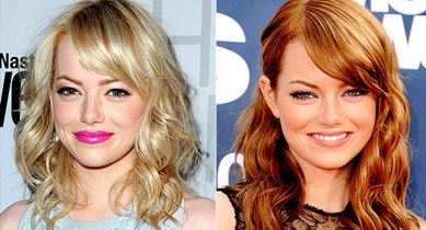 Emma Stone with blonde hair and Emma stone with red hair